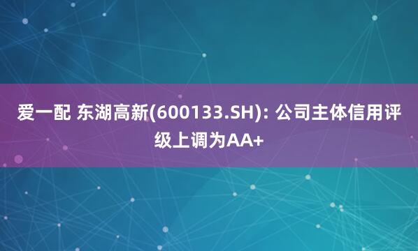 爱一配 东湖高新(600133.SH): 公司主体信用评级上调为AA+