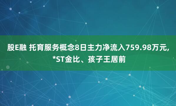 股E融 托育服务概念8日主力净流入759.98万元, *ST金比、孩子王居前